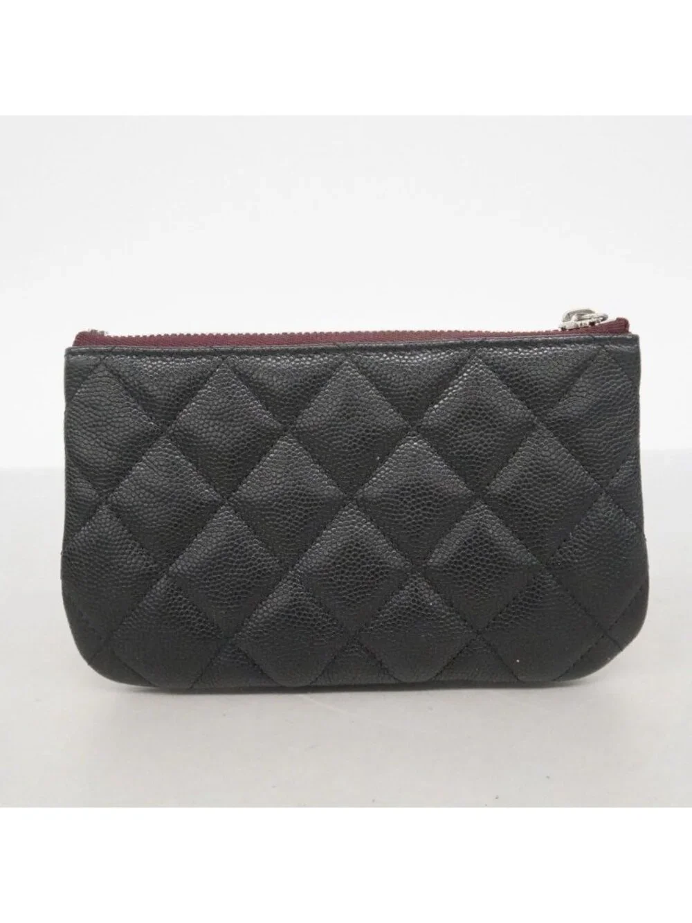 Chanel Pouch Quilted Caviar Leather Black Silver